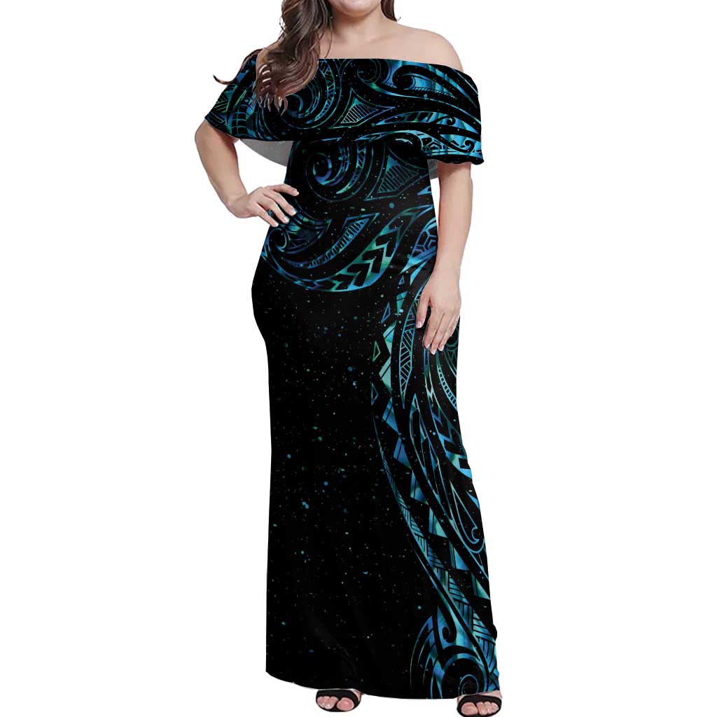 New Zealand Tribal Tattoo Off Shoulder Maxi Dress With Matariki Art LT9 Women Galaxy - Polynesian Pride