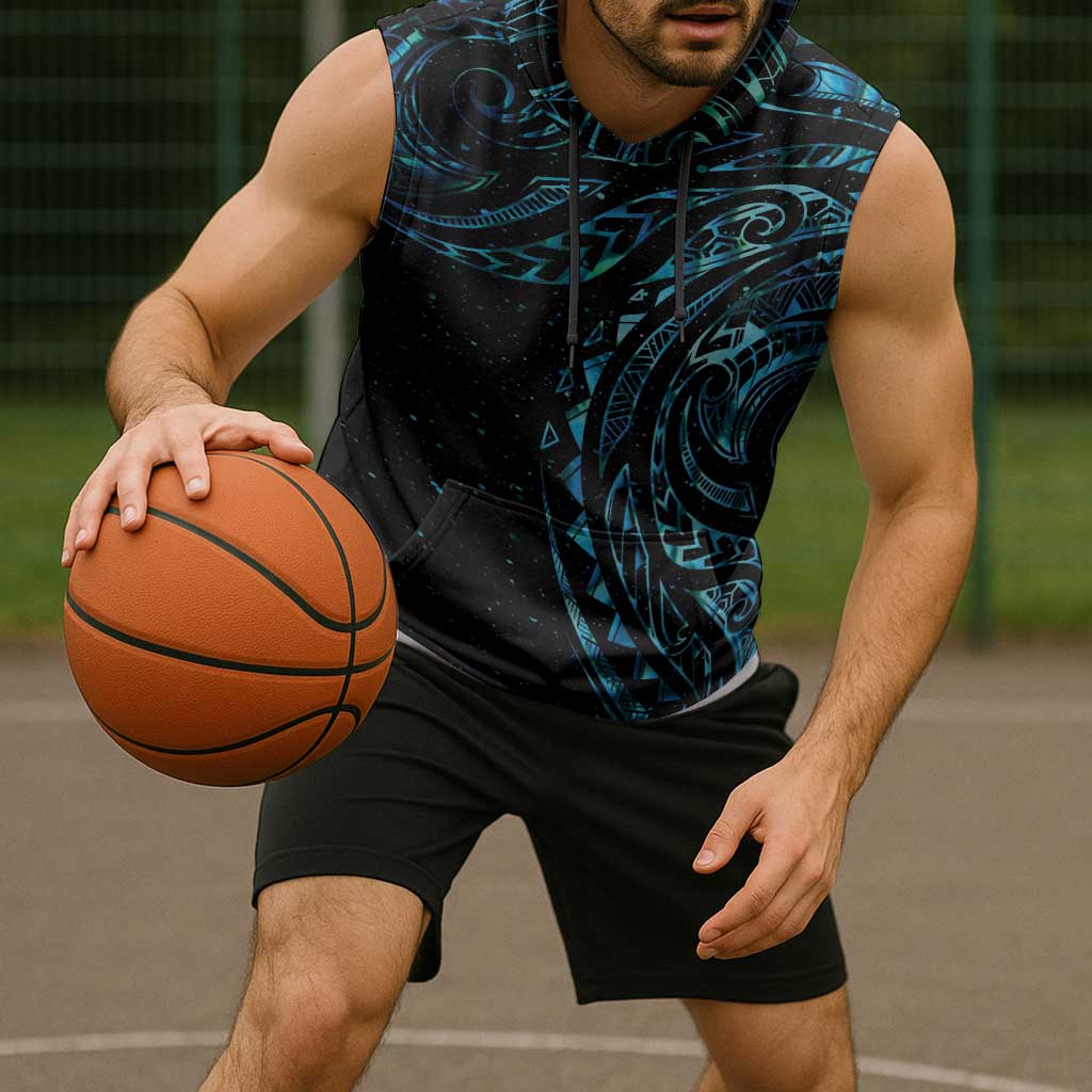 New Zealand Matariki Sleeveless Hoodie Galaxy Maori Tribal Tattoo - Polynesian Pride