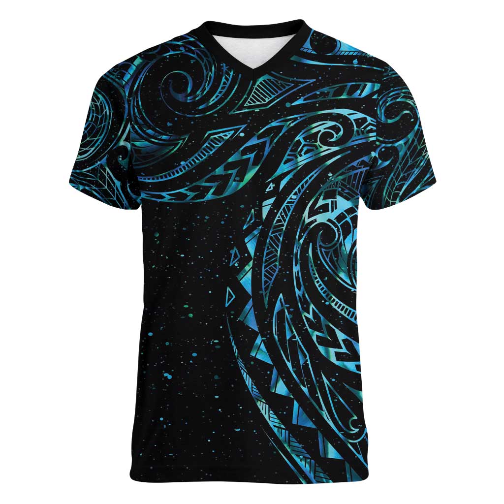 New Zealand Tribal Tattoo Women V-Neck T-Shirt With Matariki Art LT9 Female Galaxy - Polynesian Pride
