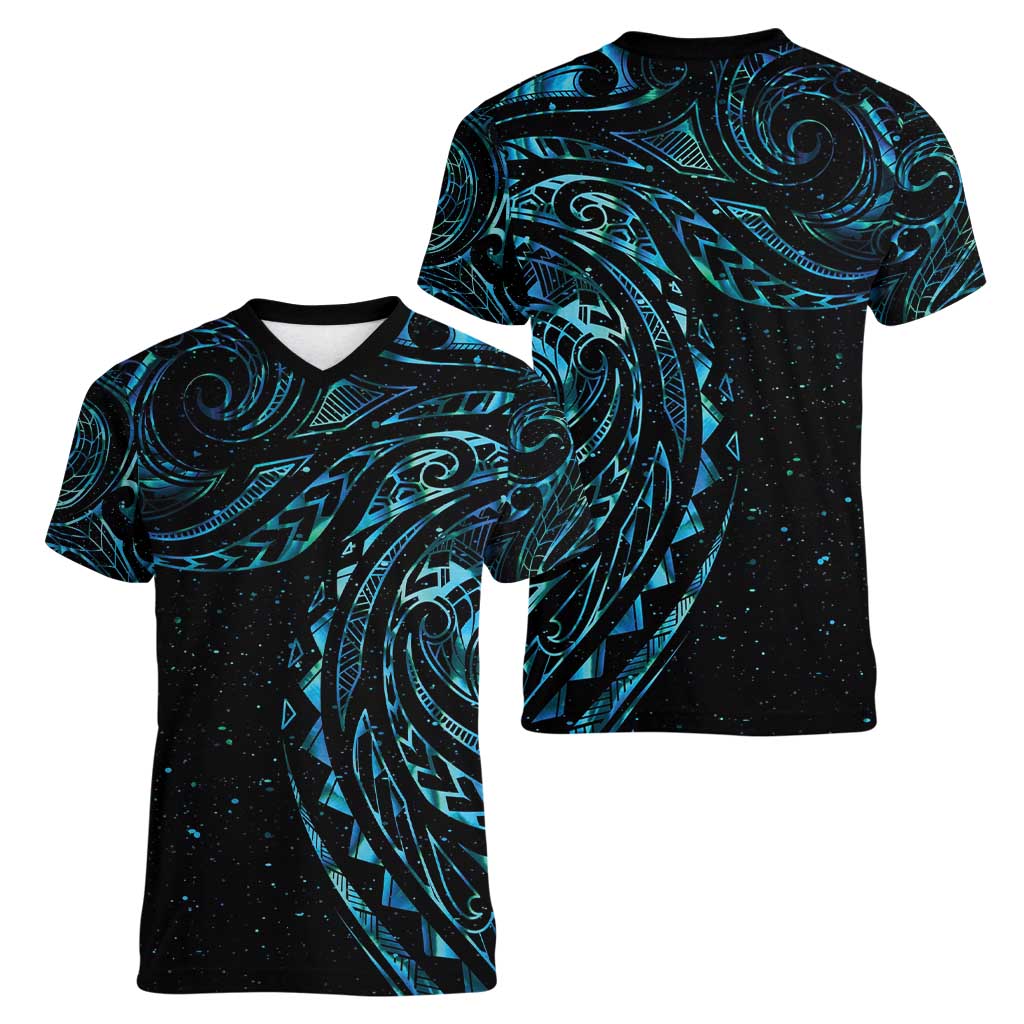 New Zealand Tribal Tattoo Women V-Neck T-Shirt With Matariki Art LT9 - Polynesian Pride