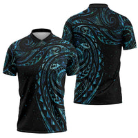 New Zealand Matariki Zipper Polo Shirt Galaxy Maori Tribal Tattoo - Polynesian Pride