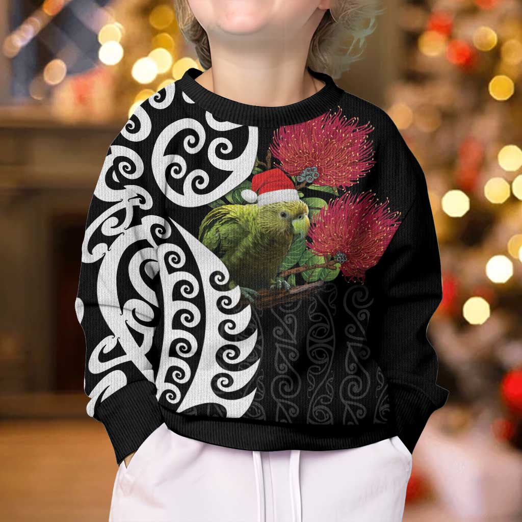 New Zealand Kakapo Christmas Kid Ugly Christmas Sweater Meri Kirihimete Pohutukawa Flowers LT9 - Polynesian Pride