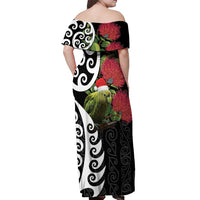New Zealand Kakapo Christmas Off Shoulder Maxi Dress Meri Kirihimete Pohutukawa Flowers