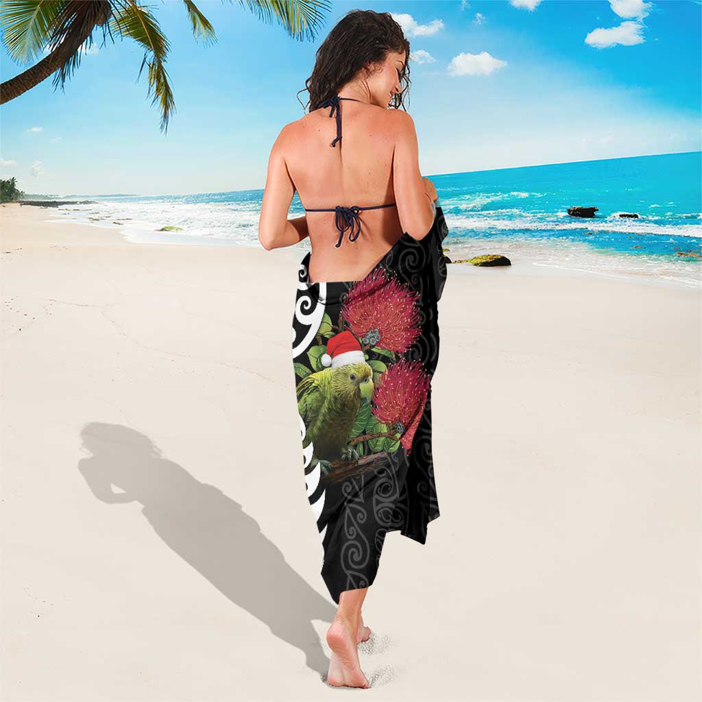 New Zealand Kakapo Christmas Sarong Meri Kirihimete Pohutukawa Flowers LT9 - Polynesian Pride