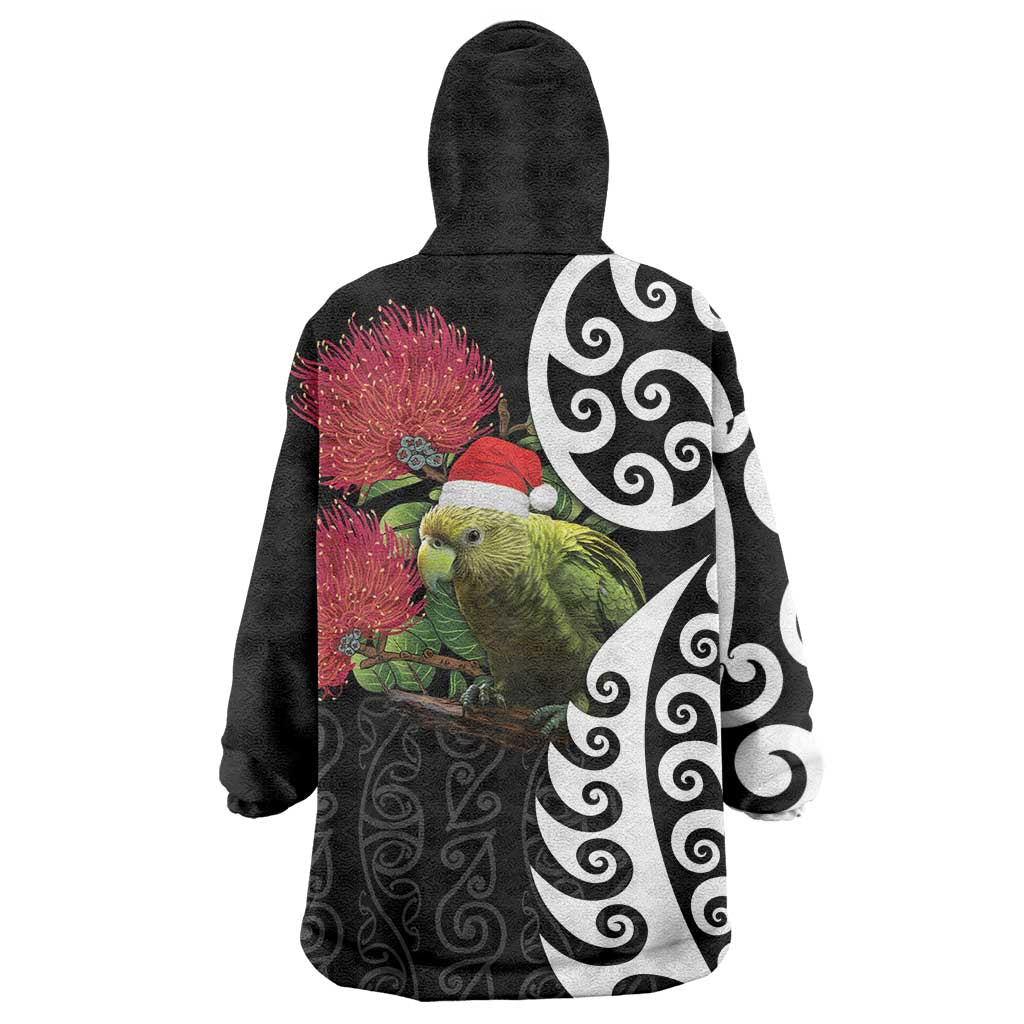 New Zealand Kakapo Christmas Wearable Blanket Hoodie Meri Kirihimete Pohutukawa Flowers