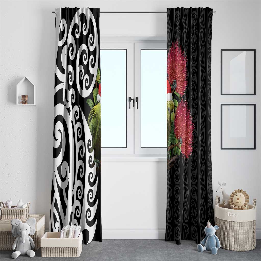 New Zealand Kakapo Christmas Window Curtain Meri Kirihimete Pohutukawa Flowers