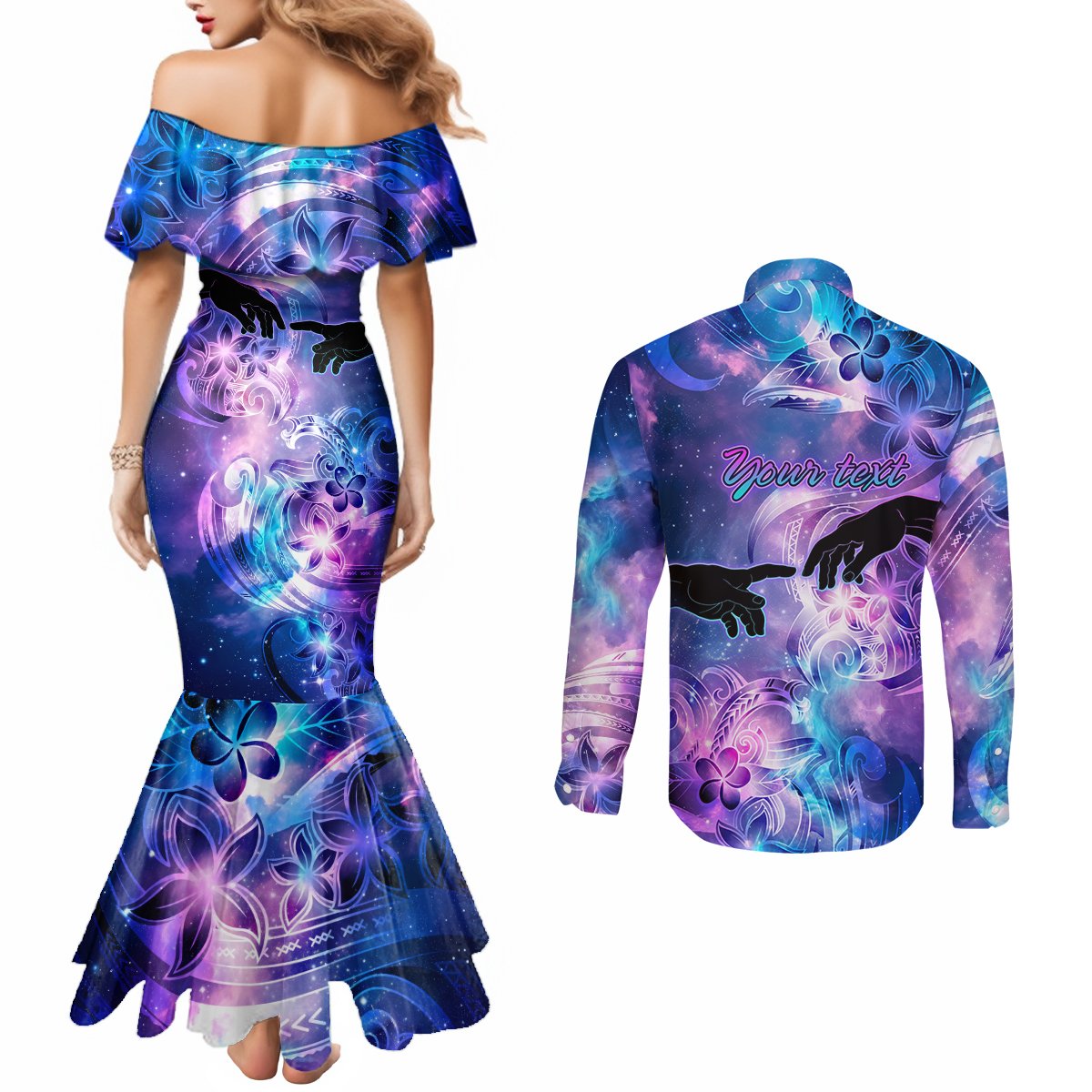 I Love You In Every Universe Personalised Couples Matching Mermaid Dress and Long Sleeve Button Shirt Polynesian Pattern Galaxy Style LT9 - Polynesian Pride