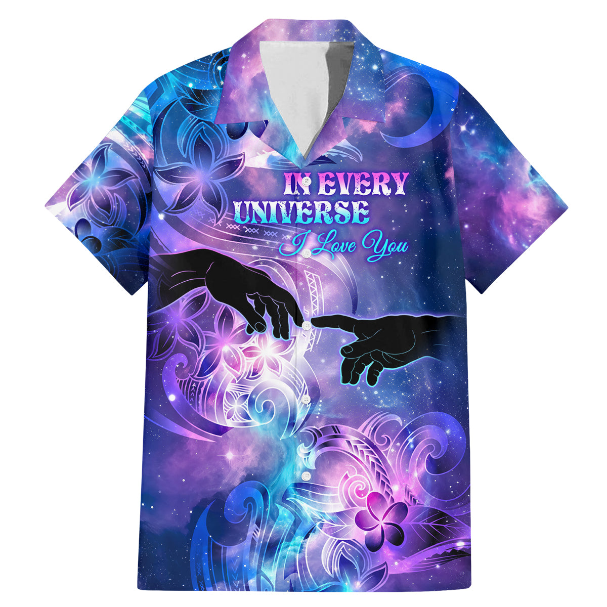 I Love You In Every Universe Personalised Family Matching Mermaid Dress and Hawaiian Shirt Polynesian Pattern Galaxy Style LT9 Dad's Shirt - Short Sleeve Galaxy - Polynesian Pride