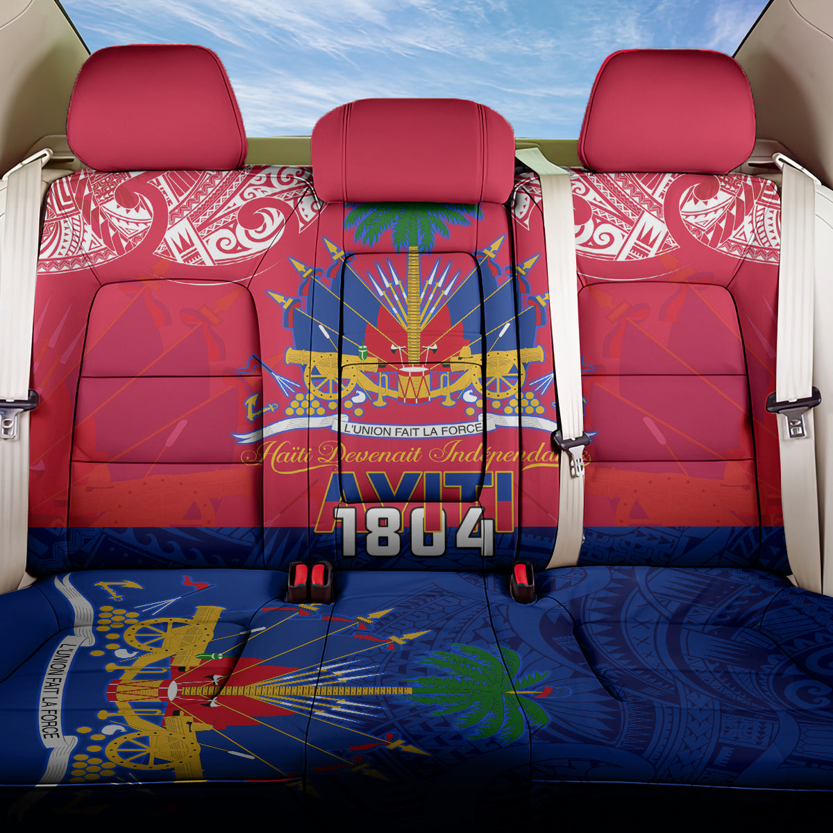 Haiti Independence Day Back Car Seat Cover Libete Egalite Fratenite Ayiti 1804 With Polynesian Pattern LT9 One Size Red - Polynesian Pride
