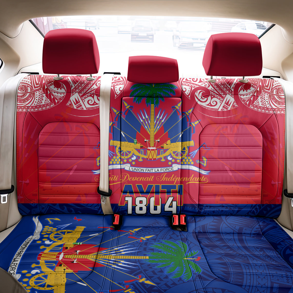Haiti Independence Day Back Car Seat Cover Libete Egalite Fratenite Ayiti 1804 With Polynesian Pattern LT9 - Polynesian Pride