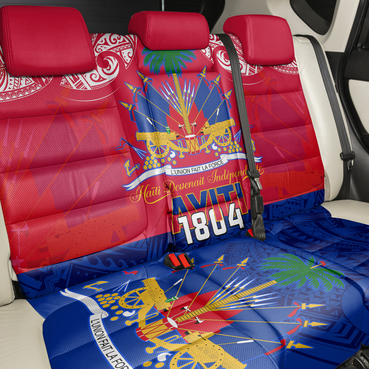 Haiti Independence Day Back Car Seat Cover Libete Egalite Fratenite Ayiti 1804 With Polynesian Pattern LT9 - Polynesian Pride