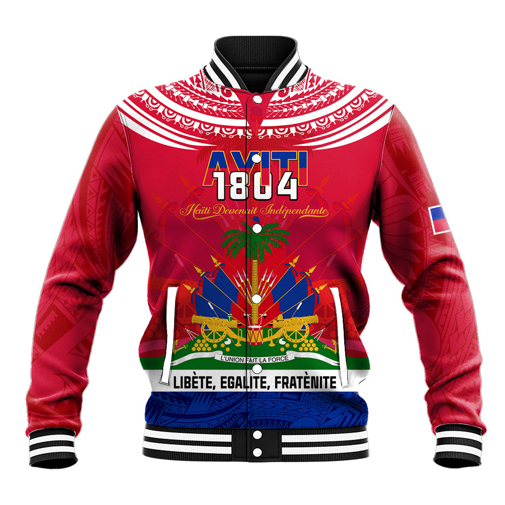 Haiti Independence Day Baseball Jacket Libete Egalite Fratenite Ayiti 1804 With Polynesian Pattern LT9 Unisex Red - Polynesian Pride