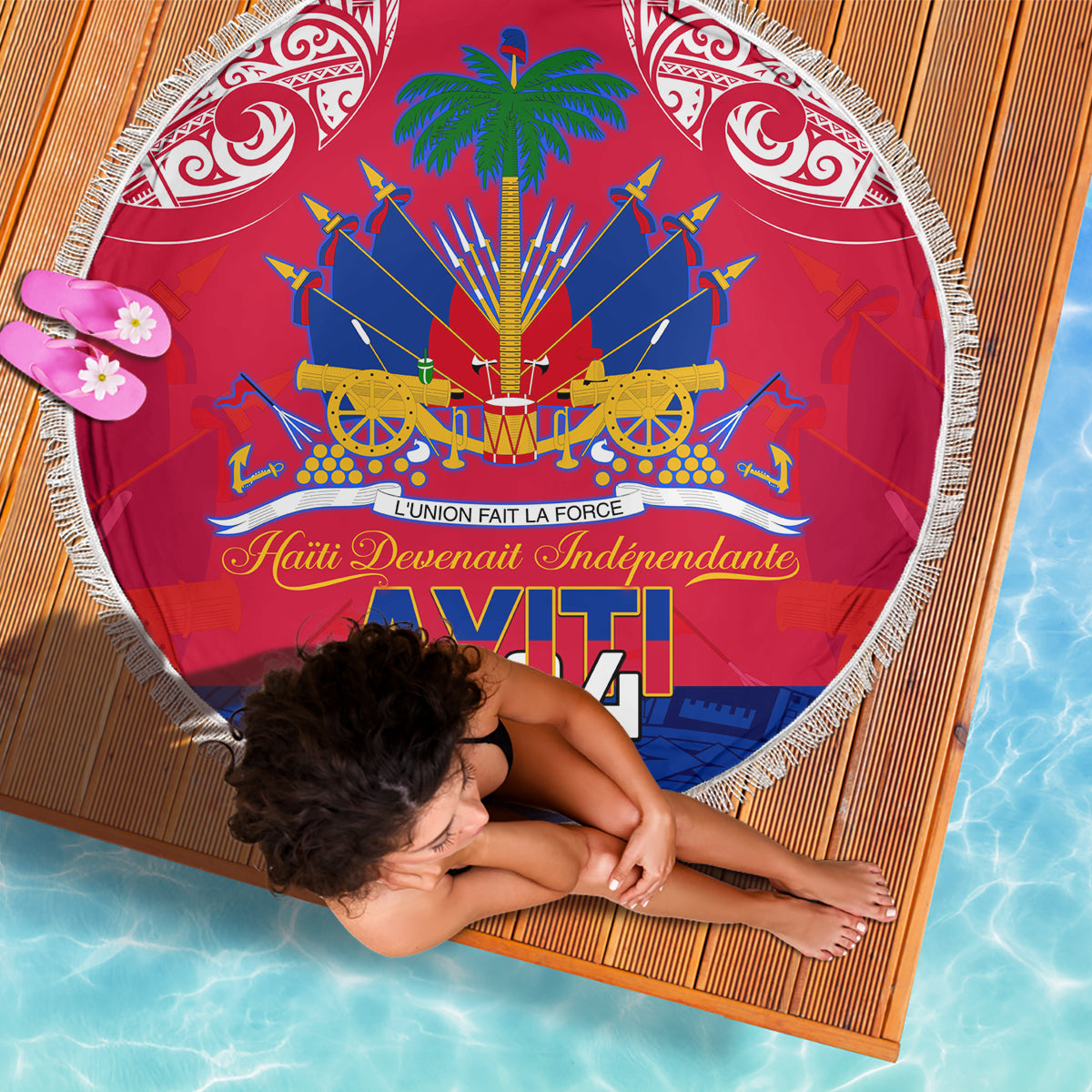 Haiti Independence Day Beach Blanket Libete Egalite Fratenite Ayiti 1804 With Polynesian Pattern LT9 - Polynesian Pride