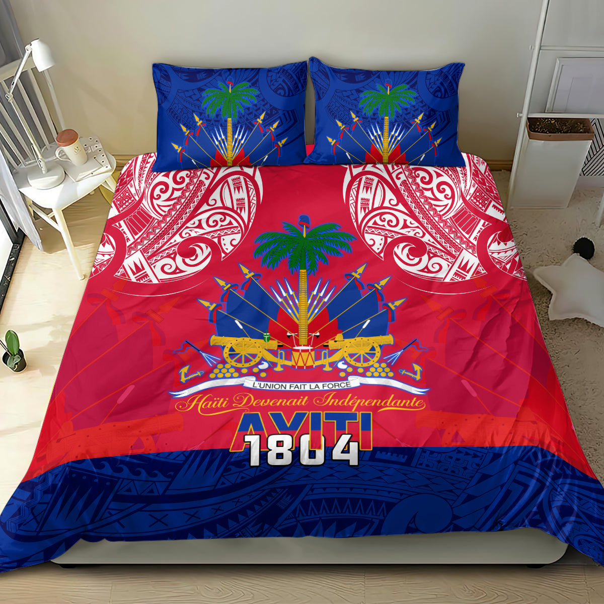 Haiti Independence Day Bedding Set Libete Egalite Fratenite Ayiti 1804 With Polynesian Pattern LT9 - Polynesian Pride