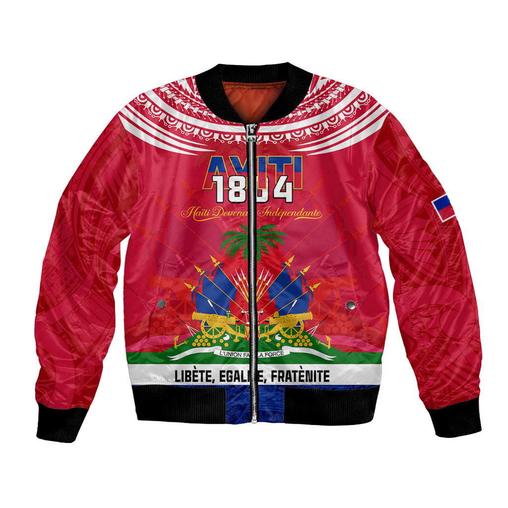 Haiti Independence Day Bomber Jacket Libete Egalite Fratenite Ayiti 1804 With Polynesian Pattern LT9 Unisex Red - Polynesian Pride