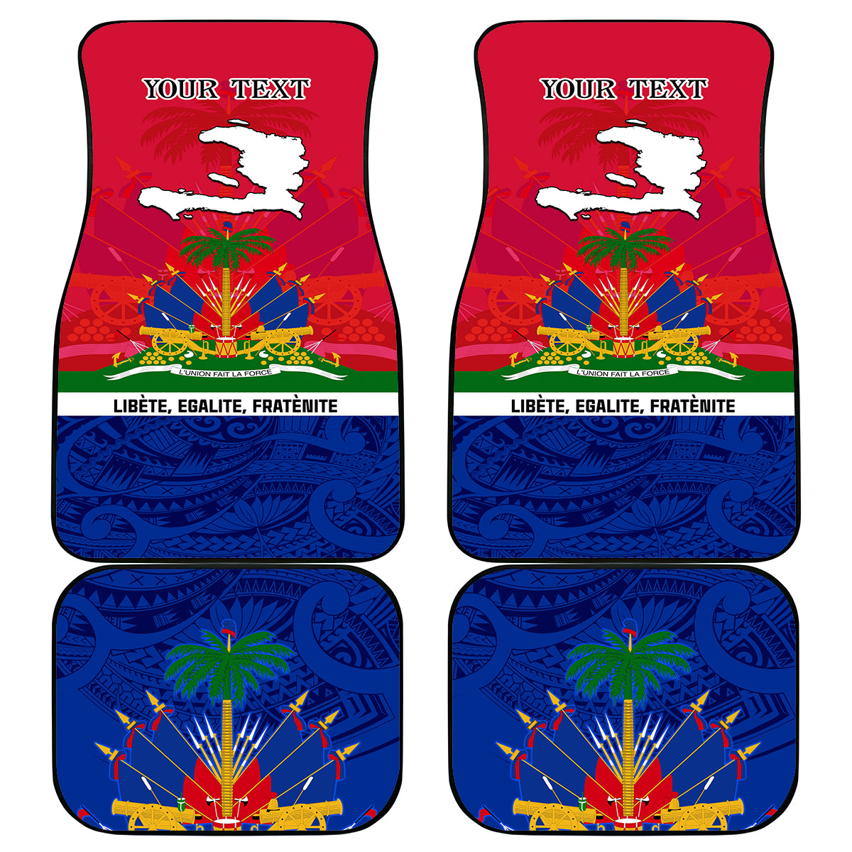 Haiti Independence Day Car Mats Libete Egalite Fratenite Ayiti 1804 With Polynesian Pattern LT9 Red - Polynesian Pride