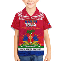 Haiti Independence Day Family Matching Long Sleeve Bodycon Dress and Hawaiian Shirt Libete Egalite Fratenite Ayiti 1804 With Polynesian Pattern LT9 Son's Shirt Red - Polynesian Pride