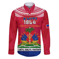 Haiti Independence Day Family Matching Mermaid Dress and Hawaiian Shirt Libete Egalite Fratenite Ayiti 1804 With Polynesian Pattern LT9 Dad's Shirt - Long Sleeve Red - Polynesian Pride