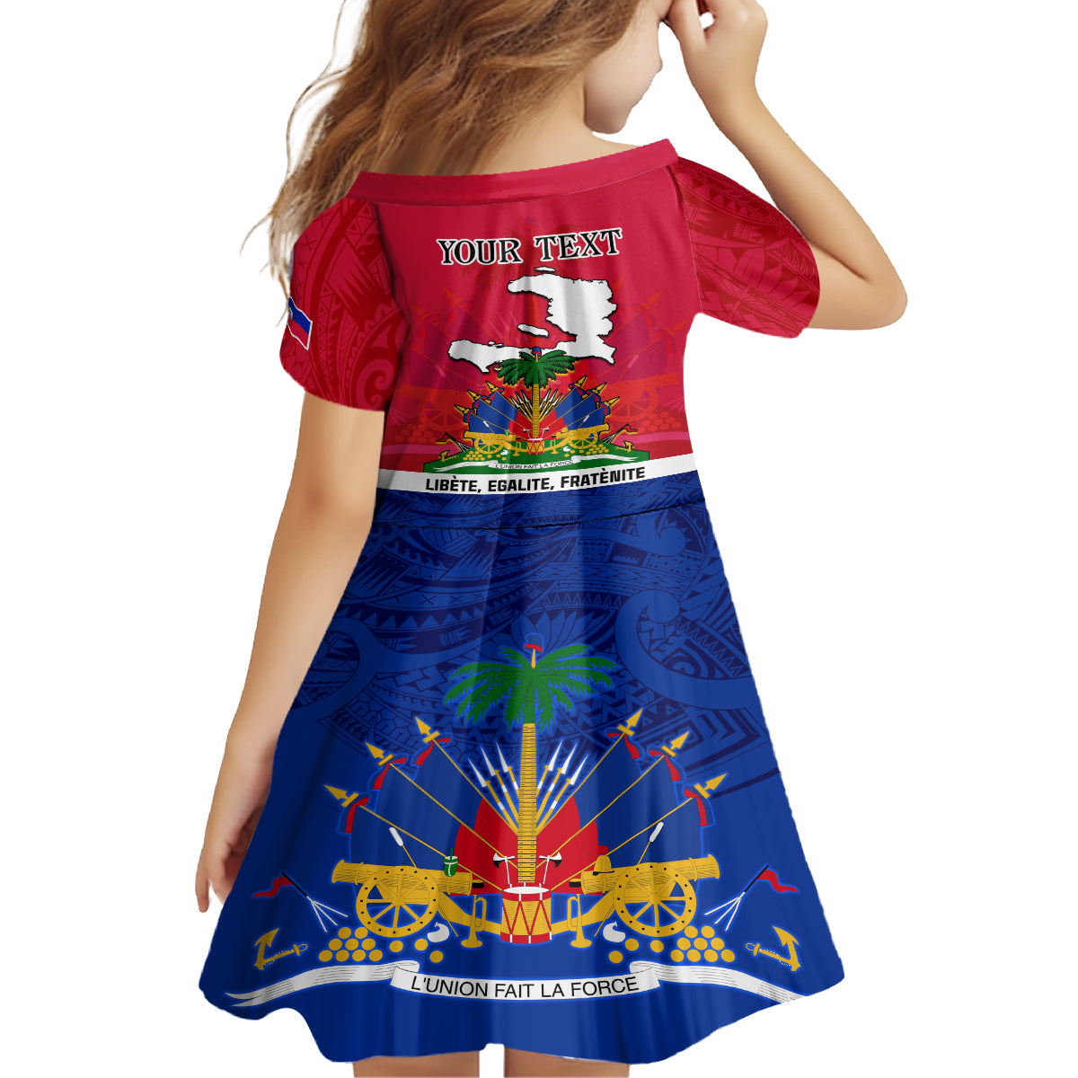 Haiti Independence Day Kid Short Sleeve Dress Libete Egalite Fratenite Ayiti 1804 With Polynesian Pattern LT9 - Polynesian Pride