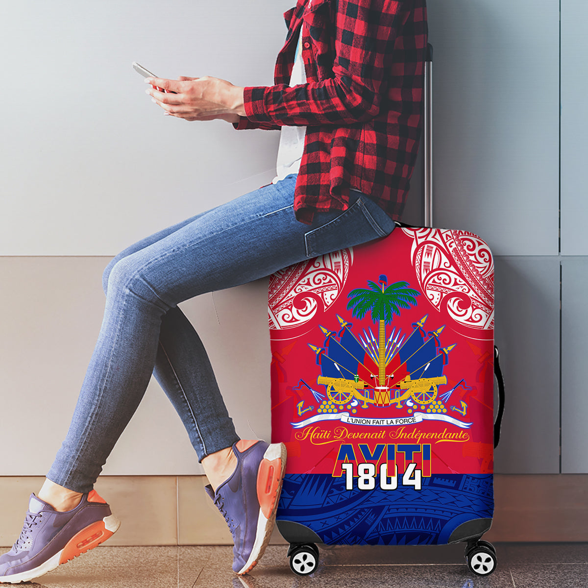 Haiti Independence Day Luggage Cover Libete Egalite Fratenite Ayiti 1804 With Polynesian Pattern LT9 - Polynesian Pride