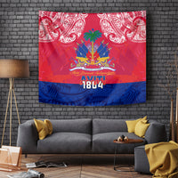 Haiti Independence Day Tapestry Libete Egalite Fratenite Ayiti 1804 With Polynesian Pattern LT9 Red - Polynesian Pride