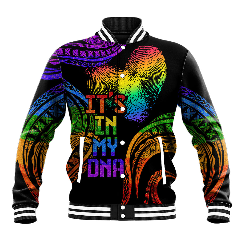 Personalised Its In My DNA Valentine Day Baseball Jacket Fingerprint Heart with Color Pride Flag LT9 Unisex - Polynesian Pride