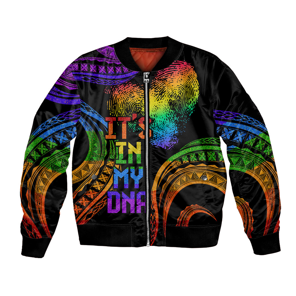 Personalised Its In My DNA Valentine Day Bomber Jacket Fingerprint Heart with Color Pride Flag LT9 Unisex - Polynesian Pride