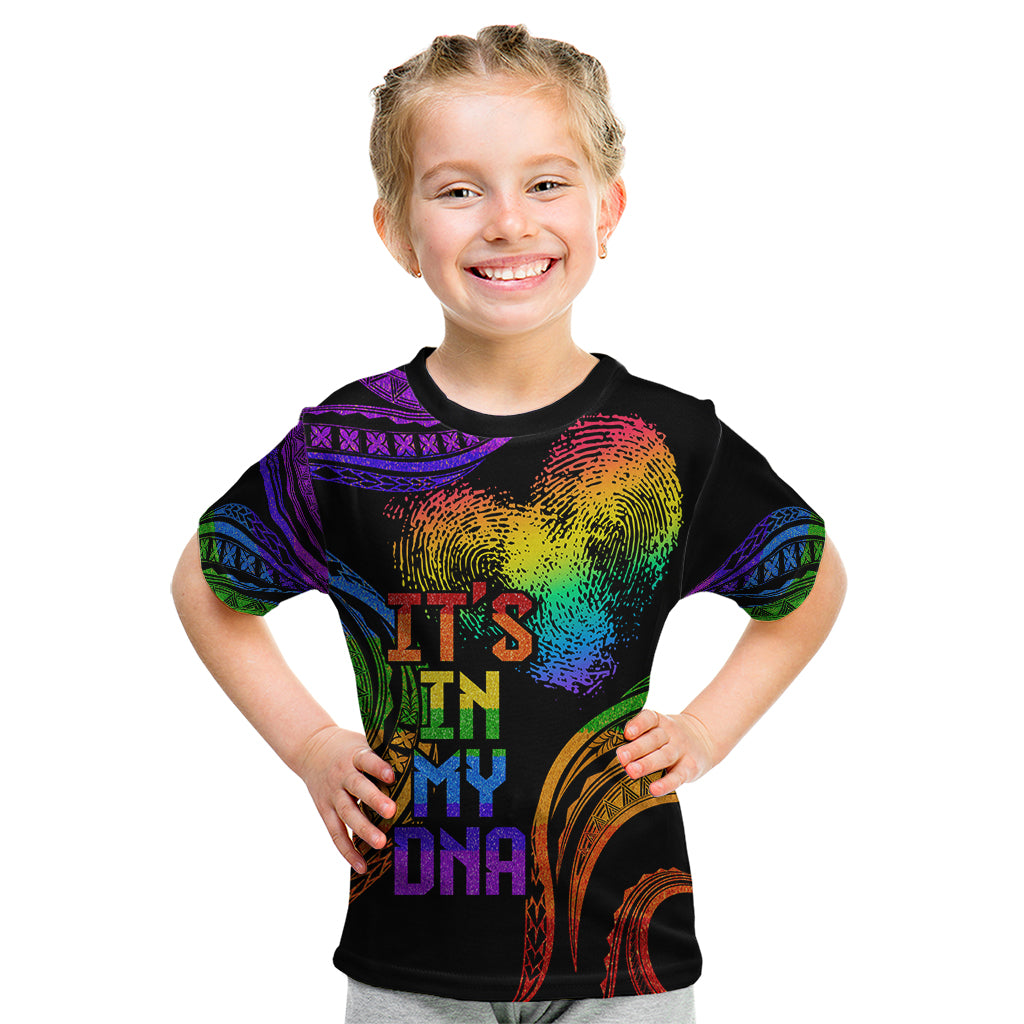 Personalised Its In My DNA Valentine Day Kid T Shirt Fingerprint Heart with Color Pride Flag LT9 Youth XL Size14 - Polynesian Pride