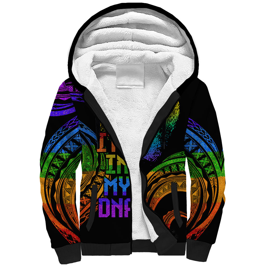 Personalised Its In My DNA Valentine Day Sherpa Hoodie Fingerprint Heart with Color Pride Flag LT9 Unisex - Polynesian Pride