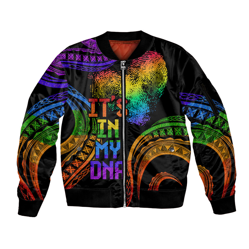 Personalised Its In My DNA Valentine Day Sleeve Zip Bomber Jacket Fingerprint Heart with Color Pride Flag LT9 Unisex - Polynesian Pride
