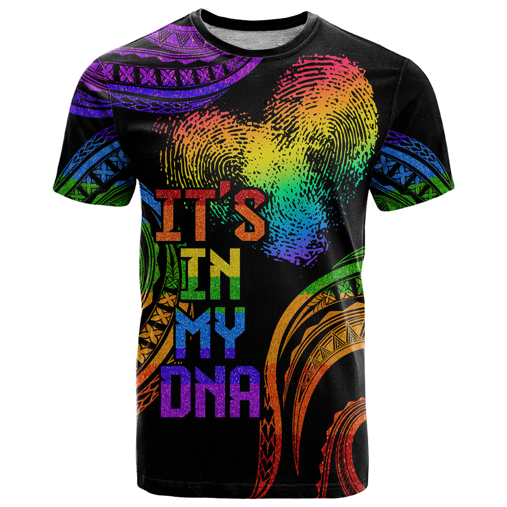 Personalised Its In My DNA Valentine Day T Shirt Fingerprint Heart with Color Pride Flag LT9 Kid - Polynesian Pride