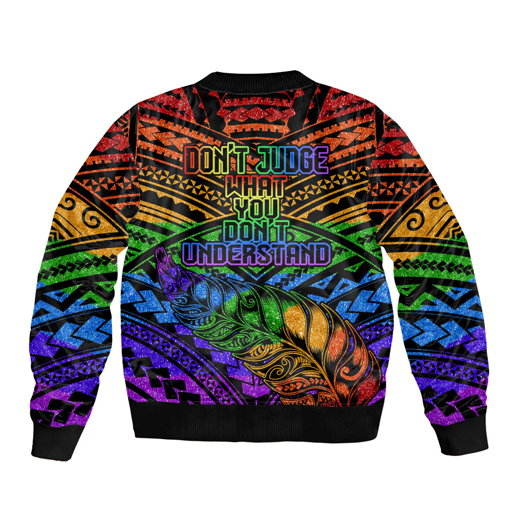 New Zealand LGBT Fern Heart Bomber Jacket Dont judge What You Dont Understand LT9 - Polynesian Pride