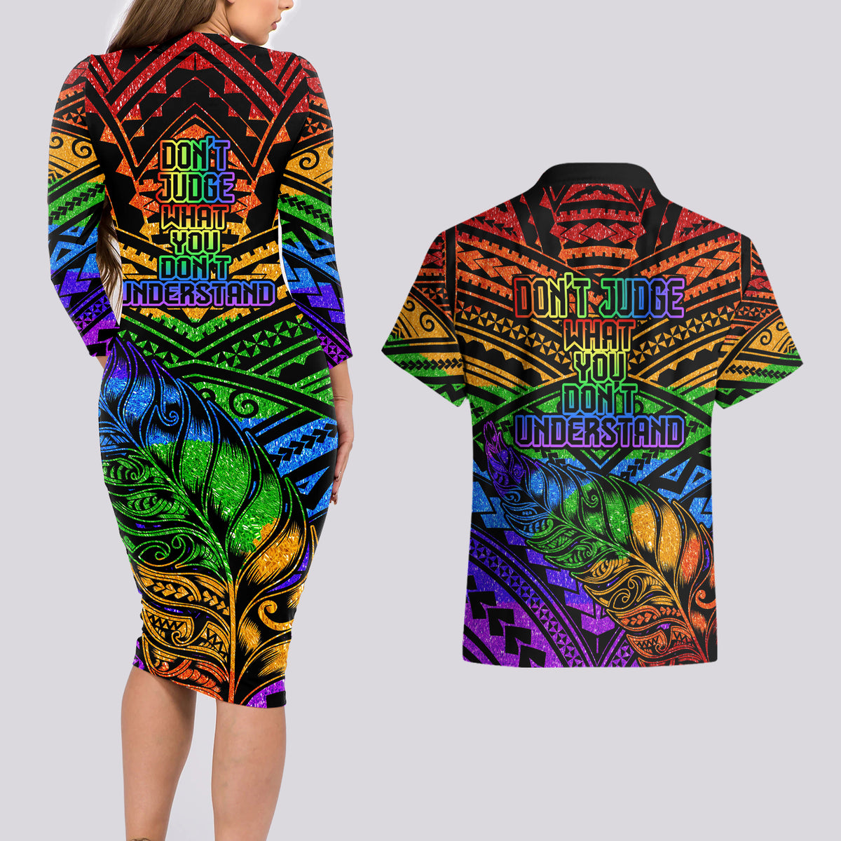 New Zealand LGBT Fern Heart Couples Matching Long Sleeve Bodycon Dress and Hawaiian Shirt Dont judge What You Dont Understand LT9 - Polynesian Pride