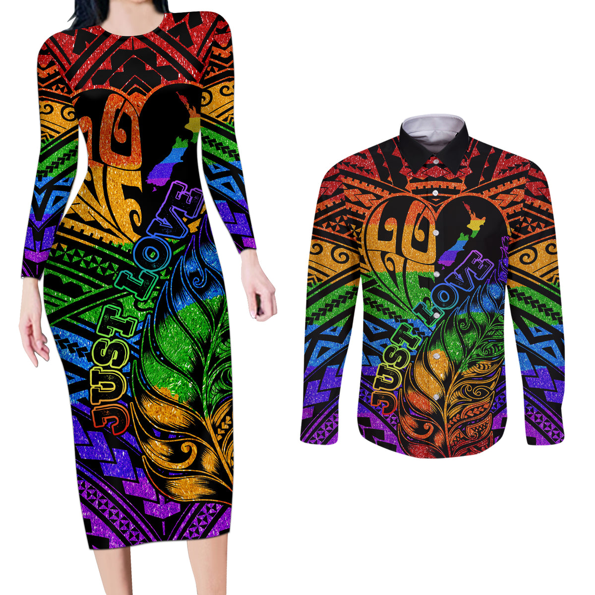 New Zealand LGBT Fern Heart Couples Matching Long Sleeve Bodycon Dress and Long Sleeve Button Shirt Dont judge What You Dont Understand LT9 No Dress - Polynesian Pride