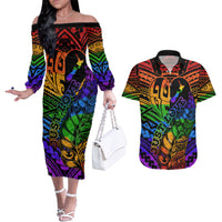 New Zealand LGBT Fern Heart Couples Matching Off The Shoulder Long Sleeve Dress and Hawaiian Shirt Dont judge What You Dont Understand LT9 - Polynesian Pride