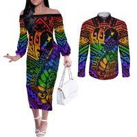 New Zealand LGBT Fern Heart Couples Matching Off The Shoulder Long Sleeve Dress and Long Sleeve Button Shirt Dont judge What You Dont Understand LT9 No Dress - Polynesian Pride