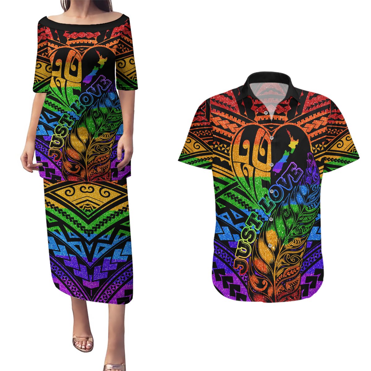 New Zealand LGBT Fern Heart Couples Matching Puletasi and Hawaiian Shirt Dont judge What You Dont Understand LT9 No Dress - Polynesian Pride