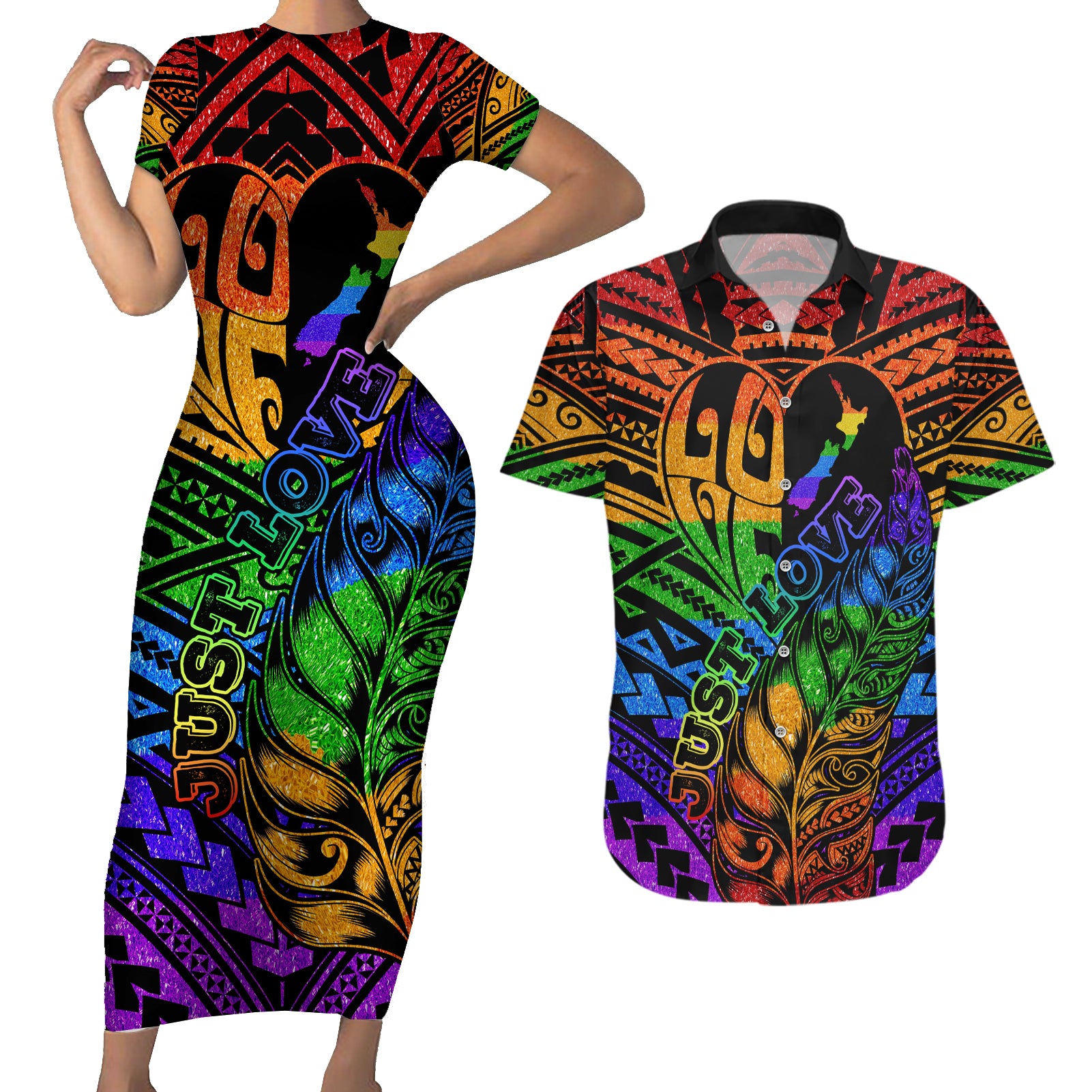 New Zealand LGBT Fern Heart Couples Matching Short Sleeve Bodycon Dress and Hawaiian Shirt Dont judge What You Dont Understand LT9 - Polynesian Pride