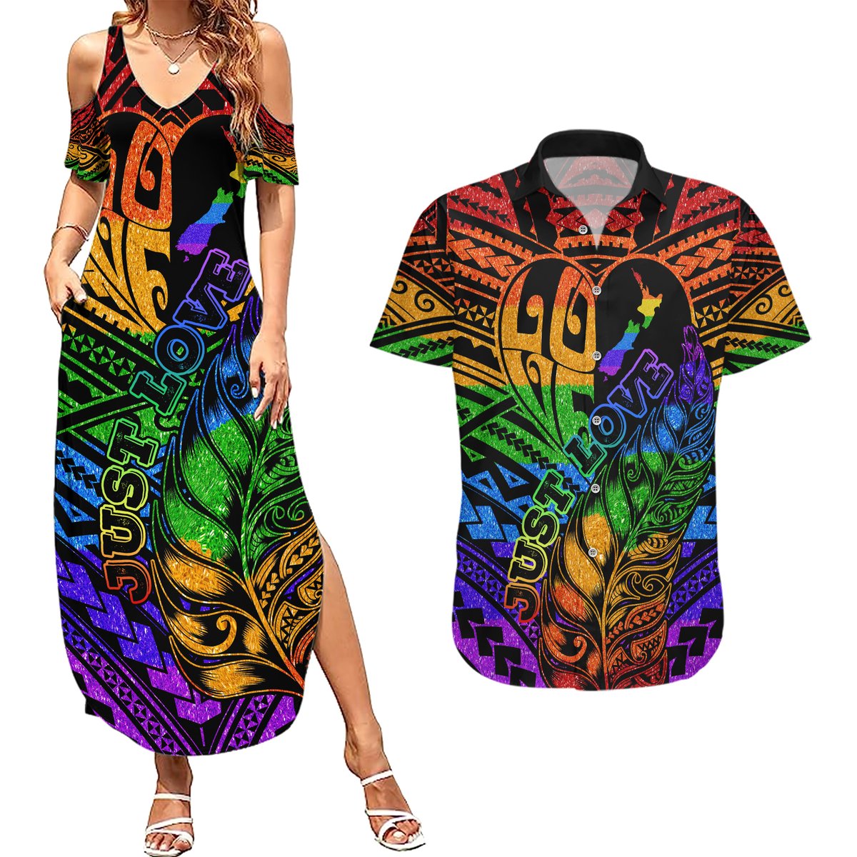 New Zealand LGBT Fern Heart Couples Matching Summer Maxi Dress and Hawaiian Shirt Dont judge What You Dont Understand LT9 No Dress - Polynesian Pride