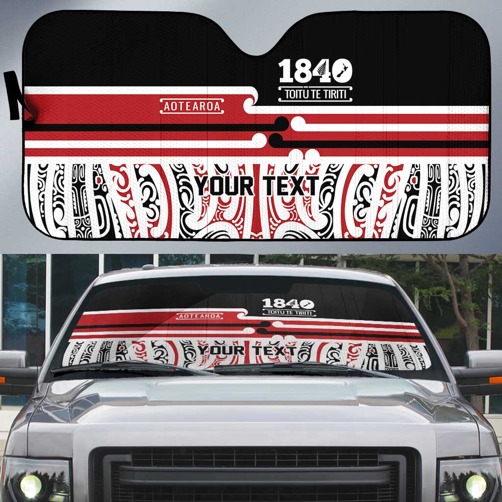 Personalised Toitu Te Tiriti Aotearoa 1840 Auto Sun Shade Red Kowhaiwhai Puhoro - Polynesian Pride
