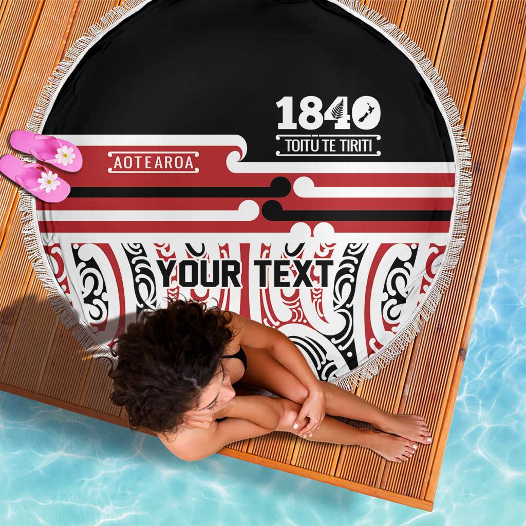 Personalised Toitu Te Tiriti Aotearoa 1840 Beach Blanket Red Kowhaiwhai Puhoro LT9 - Polynesian Pride