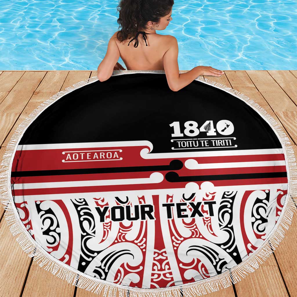 Personalised Toitu Te Tiriti Aotearoa 1840 Beach Blanket Red Kowhaiwhai Puhoro LT9 - Polynesian Pride