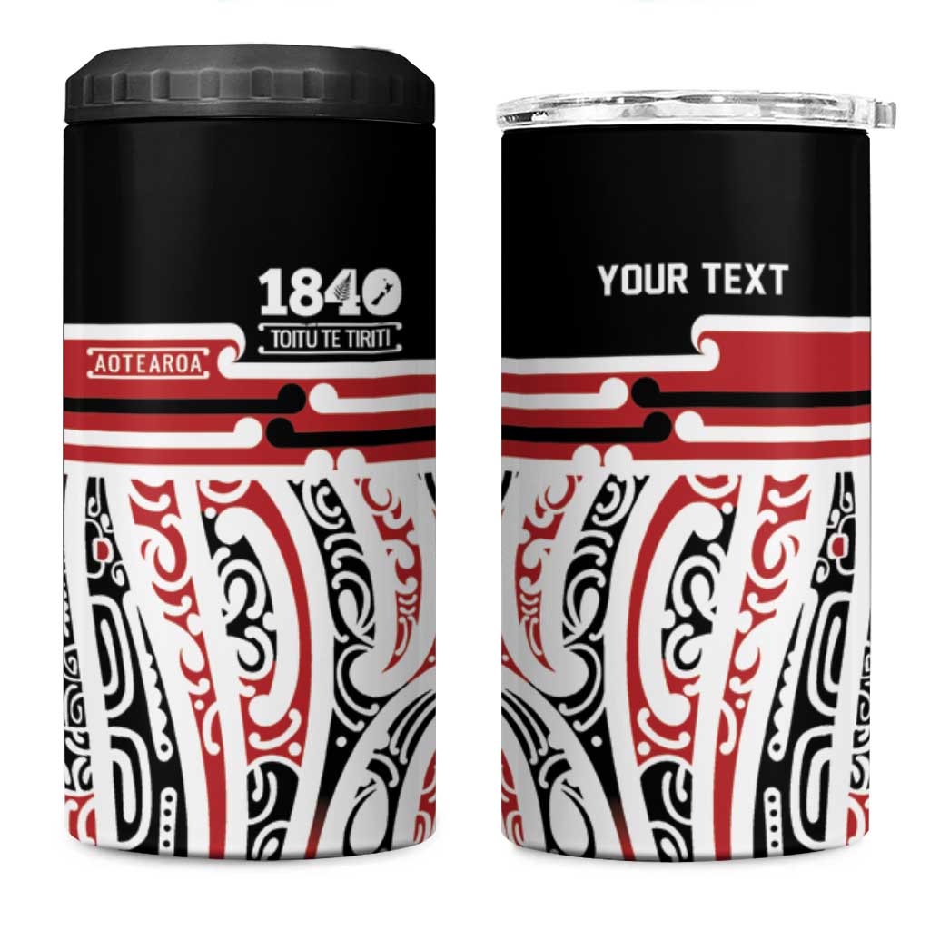 Personalised Toitu Te Tiriti Aotearoa 1840 4 in 1 Can Cooler Tumbler Red Kowhaiwhai Puhoro - Polynesian Pride