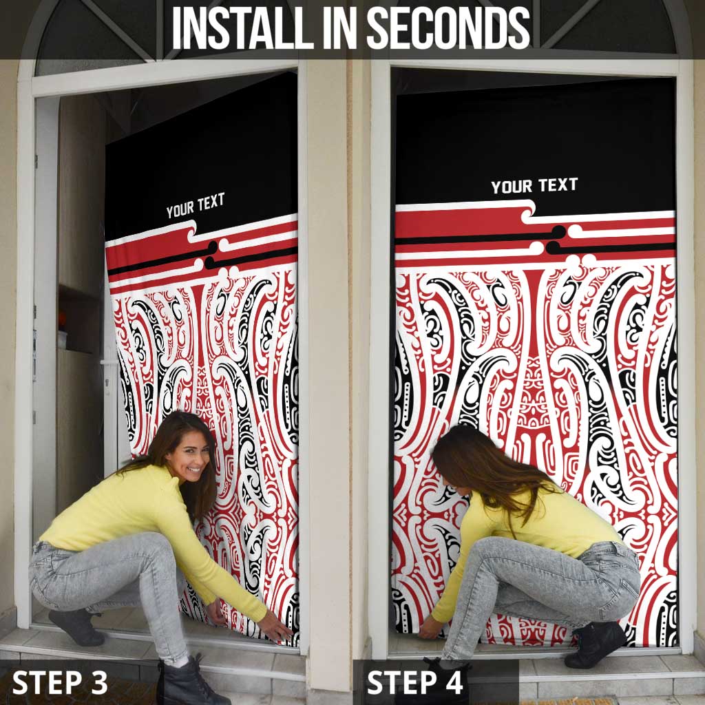 Personalised Toitu Te Tiriti Aotearoa 1840 Door Cover Red Kowhaiwhai Puhoro - Polynesian Pride