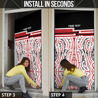 Personalised Toitu Te Tiriti Aotearoa 1840 Door Cover Red Kowhaiwhai Puhoro - Polynesian Pride