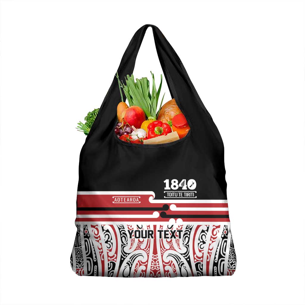 Personalised Toitu Te Tiriti Aotearoa 1840 Grocery Bag Red Kowhaiwhai Puhoro - Polynesian Pride