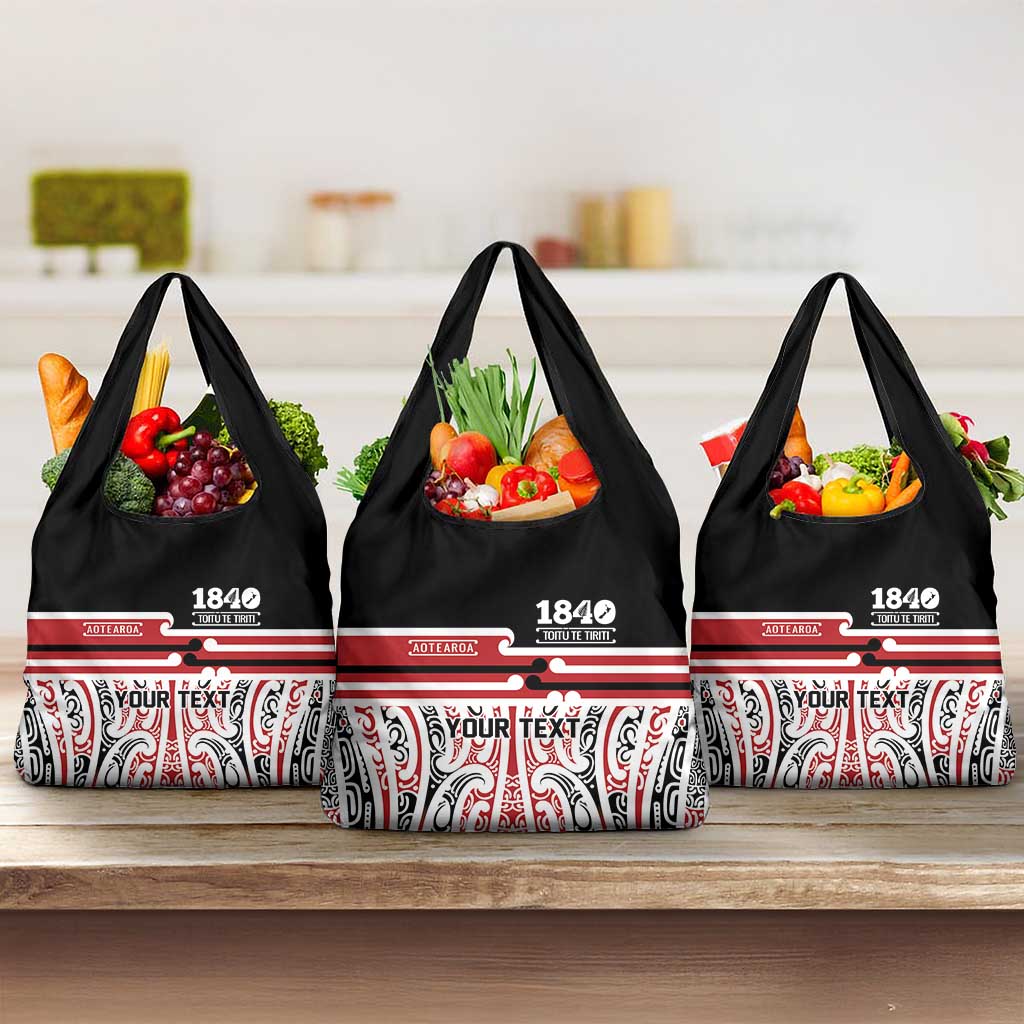 Personalised Toitu Te Tiriti Aotearoa 1840 Grocery Bag Red Kowhaiwhai Puhoro - Polynesian Pride