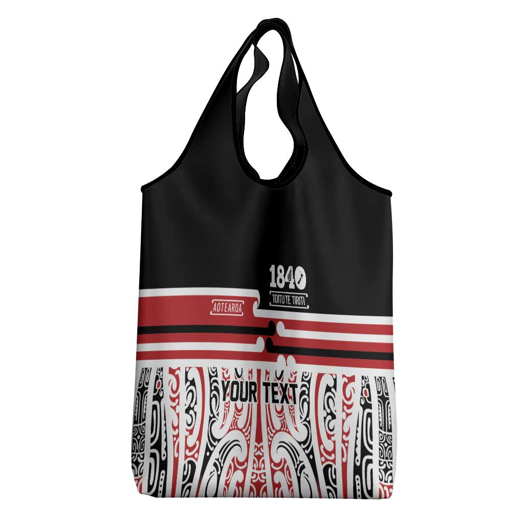 Personalised Toitu Te Tiriti Aotearoa 1840 Grocery Bag Red Kowhaiwhai Puhoro - Polynesian Pride