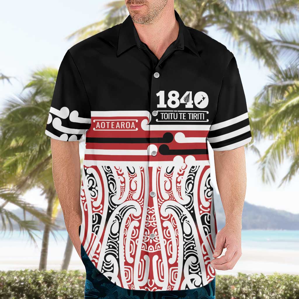 Personalised Toitu Te Tiriti Aotearoa 1840 Hawaiian Shirt Red Kowhaiwhai Puhoro - Polynesian Pride