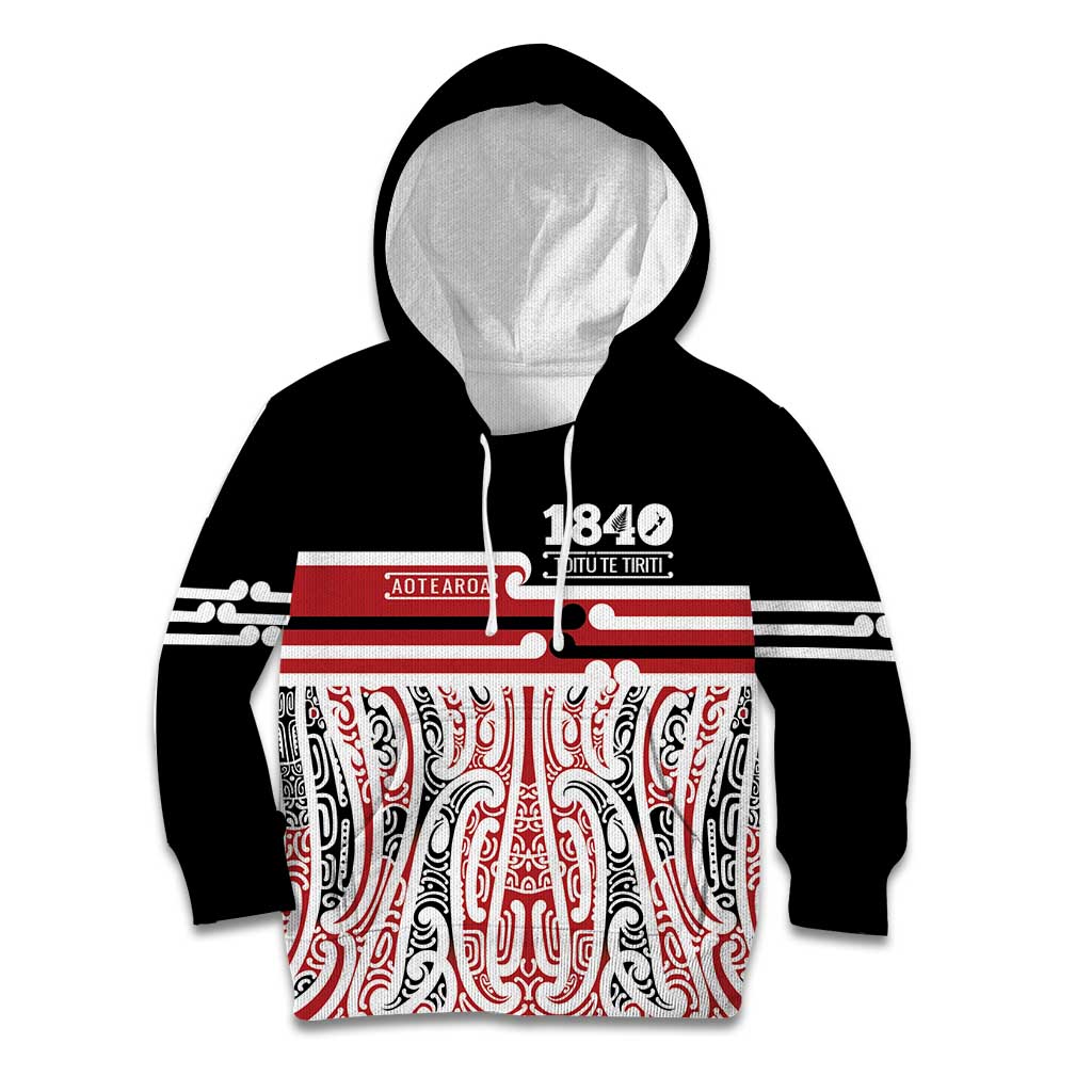 Personalised Toitu Te Tiriti Aotearoa 1840 Kid Hoodie Red Kowhaiwhai Puhoro - Polynesian Pride